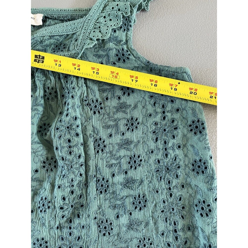 Lucky Brand Eyelet Lace Blouse Top Large Sage Green Cotton Cottagecore Boho - Picture 7 of 10